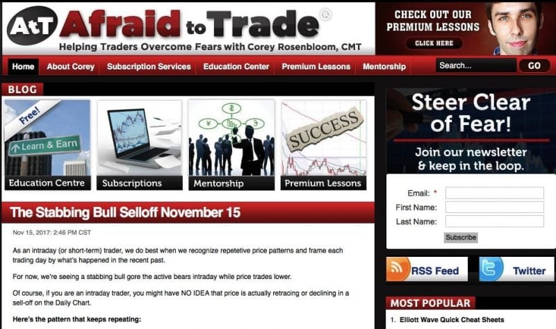 screenshot of afraid to trade homepage